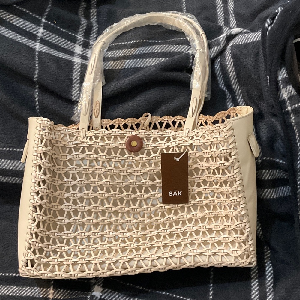 The Sak Tan and Cream Woven Tote